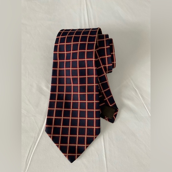 Burberry Tie with Navy and Red Check Pattern - Picture 1 of 8